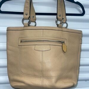 Coach Beige Leather Tote Bag
